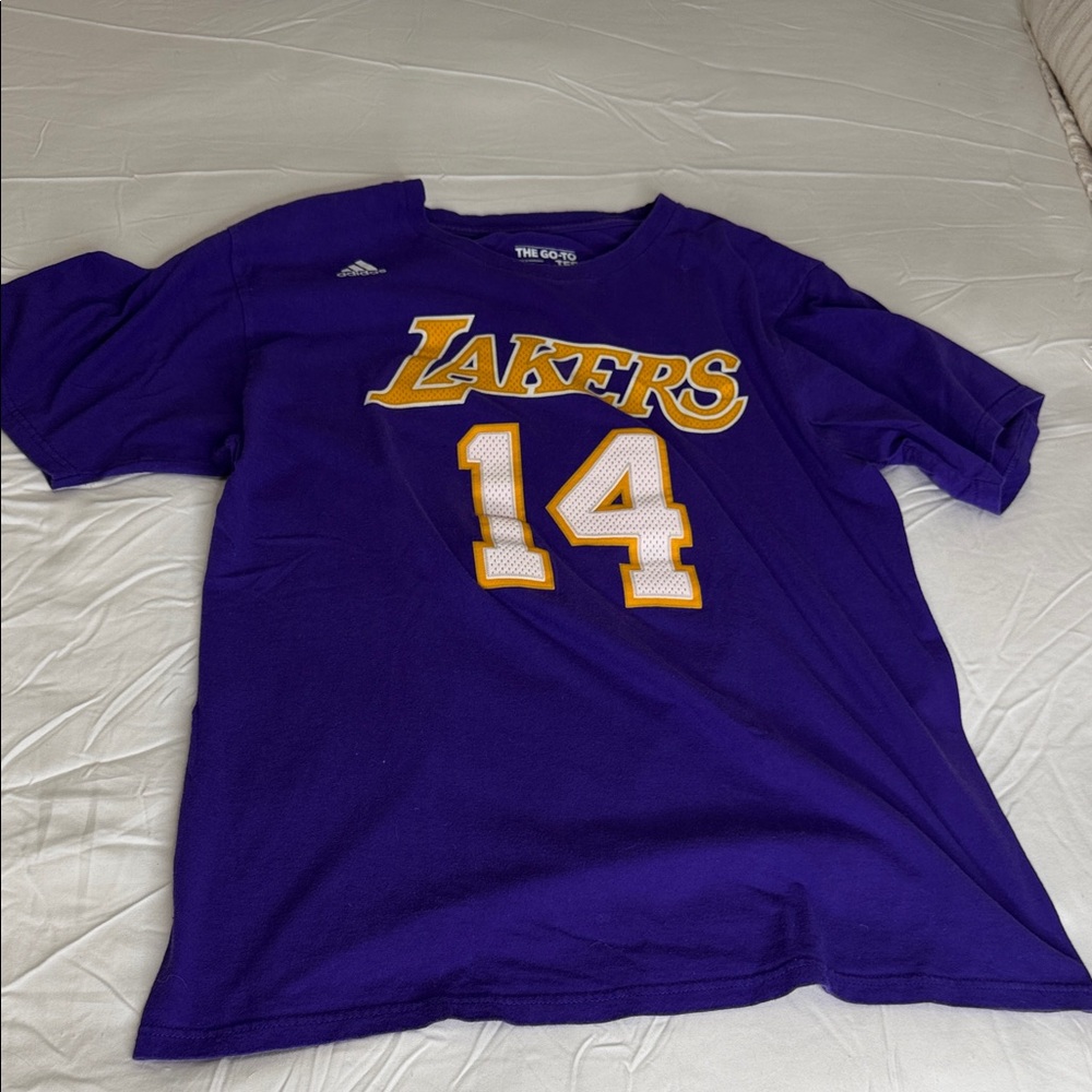 adidas Purple Lakers #14 Tee with Gold & White Graphics